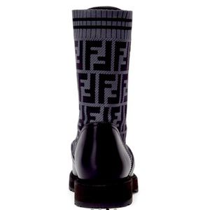 Fendi stretch woven logo combat boots.